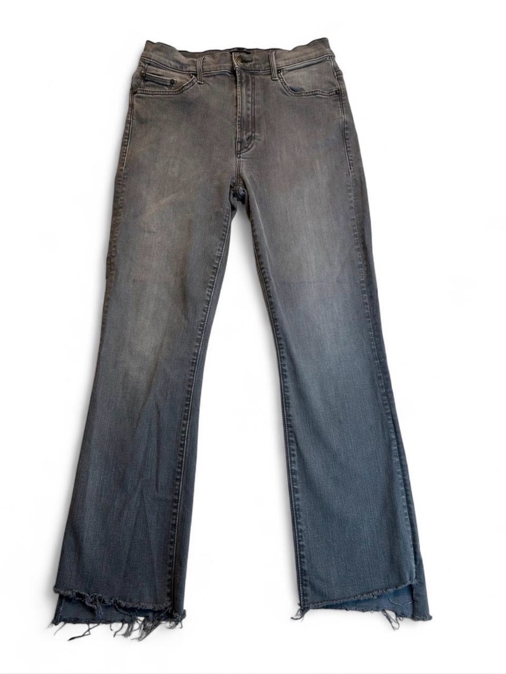 MOTHER Gray Washed Flare Jeans with Frayed Hem